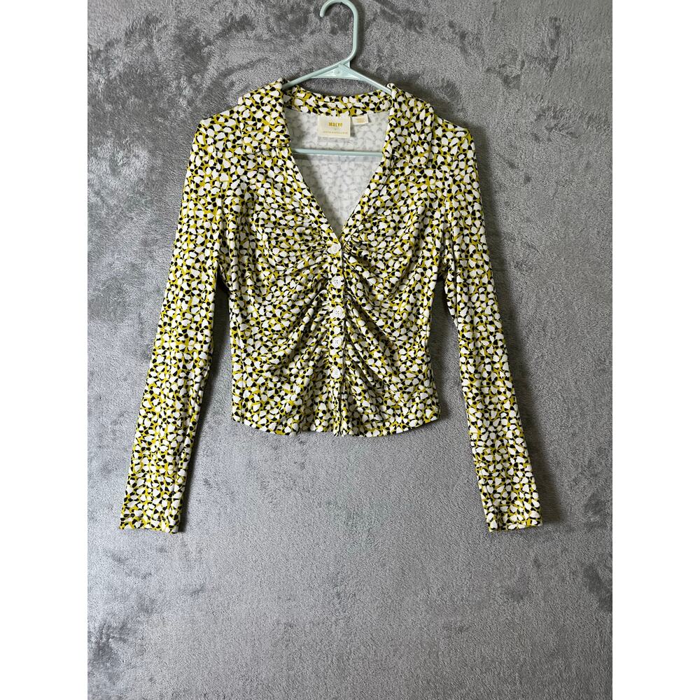 Maeve Anthropologie Abstract Geo Print Ruched Retro Mod Art Teacher Eclectic SM